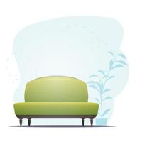 leeren Sofa und Zimmerpflanze. Hintergrund mit Raum zum Ihre Charakter. Vektor eben Illustration.