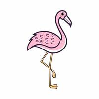 rosa flamingo på vit bakgrund. skön fågel. vektor klotter illustration. klistermärke.