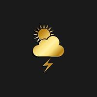 Sol, moln, blixt- guld ikon. vektor illustration av gyllene stil. sommar tid på mörk bakgrund .