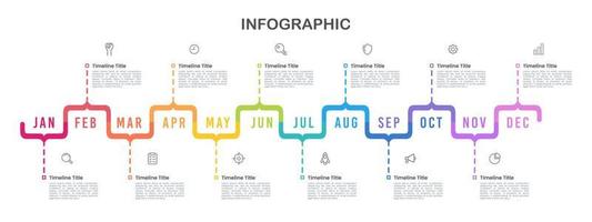 Geschäft Infografik Halterung Vorlage. 12 Monate Zeitleiste. Vektor Illustration.