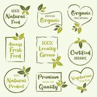 uppsättning av organisk mat, naturlig mat och friska liv produkt logotyper, klistermärken, etiketter och märken för mat och dryck marknadsföra. vektor
