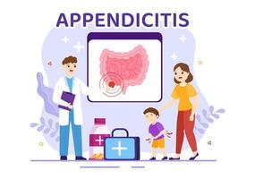 Appendizitis Illustration mit Kinder Entzündung von das Blinddarm und Bauch Behandlung im Gesundheitswesen Karikatur Hand gezeichnet zum Landung Seite Vorlagen vektor