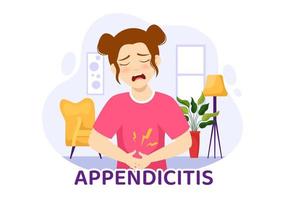 Appendizitis Illustration mit Entzündung von das Blinddarm und Bauch Behandlung im Gesundheitswesen eben Karikatur Hand gezeichnet zum Landung Seite Vorlagen vektor