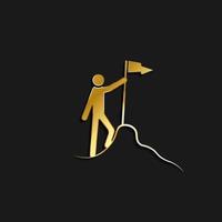 Alpinist, beenden, Flagge, Symbol Gold Symbol. Vektor Illustration von golden Stil auf dunkel Hintergrund