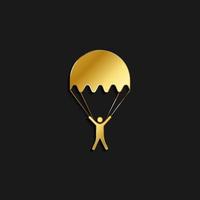 fallskärm, man, ikon guld ikon. vektor illustration av gyllene stil på mörk bakgrund