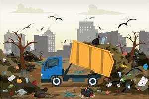 jord förorening med toxisk avfall kemikalier sopor och plast vektor illustration