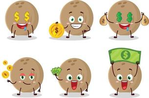 brun kokos tecknad serie karaktär med söt uttryckssymbol föra pengar vektor