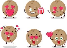braun Kokosnuss Karikatur Charakter mit Liebe süß Emoticon vektor