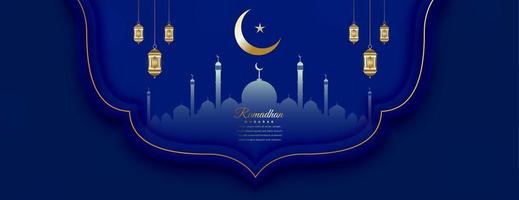 ramadan mubarak festival baner och bakgrund med måne och moské design vektor