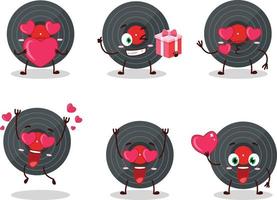 vinil spela in tecknad serie karaktär med kärlek söt uttryckssymbol vektor