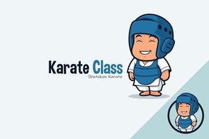 söt karate unge i karate enhetlig bär huvud vakt och bröst vakt vektor