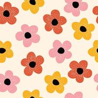 y2k Gänseblümchen Blumen nahtlos Muster im groovig retro funky Stil. einfach geformt Blumen Vektor Hintergrund. gemütlich Jahrgang Stoff drucken, Textil, Zuhause Deko.