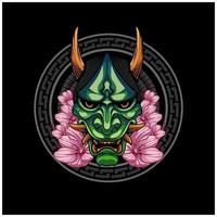 japansk samuraj och hannya mask grafisk tee och logotyp design vektor