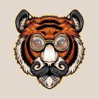 klok nörd tiger huvud grafisk illustration med glasögon vektor