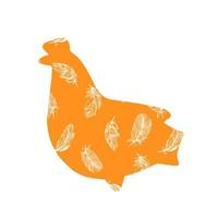Hähnchen Silhouette mit Feder nahtlos Muster auf Orange Hintergrund. Jahrgang Karte zum Stoff Design. Pfau Feder nahtlos Muster. vektor