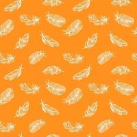 Feder nahtlos Muster auf Orange Hintergrund. Jahrgang Karte zum Stoff Design. Pfau Feder vektor