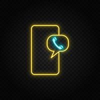Forderung, Handy, Mobiltelefon Neon- Symbol. Blau und Gelb Neon- Vektor Symbol. transparent Hintergrund