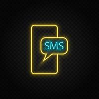 Handy, Mobiltelefon, SMS Neon- Symbol. Blau und Gelb Neon- Vektor Symbol. transparent Hintergrund