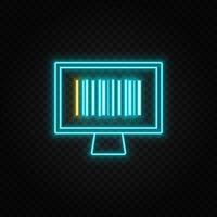 Monitor, Barcode Neon- Symbol. Blau und Gelb Neon- Vektor Symbol. transparent Hintergrund