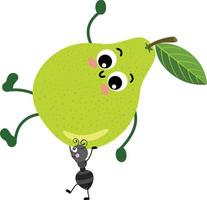 söt myra bärande en rolig grön päron maskot vektor
