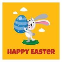 süß Vektor Illustration, Banner, Poster, Gruß Karte von Ostern Hase ist halten gemalt Ostern Ei. Charakter, Maskottchen Design von Ostern Kaninchen, Hase.