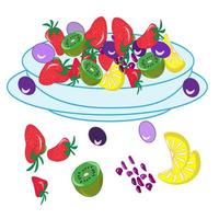färsk tropisk frukter.a mängd av färsk frukt och juicer. vektor illustration av de vegetarian meny.