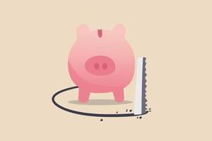 finansiellt misstag, investeringsrisk och penningförlust i ekonomisk kris eller rån och bedrägerikoncept, rika rosa spargris sågas under golvet för att stjäla pengar. vektor