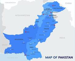 detailliert Vektor Karte von Pakistan mit Provinzen und Städte Name mit International Grenzen