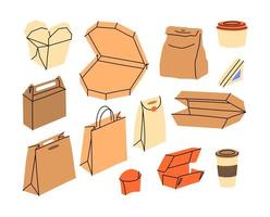 tecknad serie Färg annorlunda kartong lådor mat uppsättning. vektor