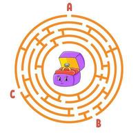 Kreis Labyrinth. Spiel für Kinder. Puzzle für Kinder. rundes Labyrinth-Rätsel. Farbvektorillustration. finde den richtigen Weg. Bildungsarbeitsblatt. vektor