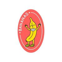 Karikatur Farbe retro Charakter Banane Aufkleber Symbol. Vektor