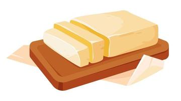 Butter. geschnitten Bauernhof Molkerei Produkte auf ein Platte. Karikatur Vektor Illustration.