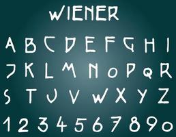 Wiener Alphabet Schriftart ABC modern Schriftart Design mit Alphabet und Zahlen Vektor Illustration. Typografie modern serif Schriftarten regulär dekorativ Jahrgang Konzept. Vektor Illustration