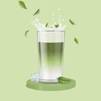 realistisch detailliert 3d japanisch Matcha Latté trinken planschen im Glas Tasse. Vektor