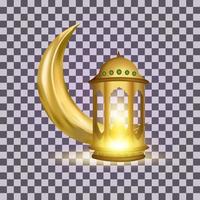 3d realistisch Illustration von traditionell islamisch Arabisch Laterne und golden Halbmond Mond vektor