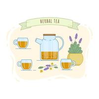 transparent Glas Teekanne zum Herstellung Tee, Kräuter- Tee Tassen vektor