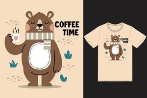 süß Bär mit Kaffee Illustration mit T-Shirt Design Prämie Vektor
