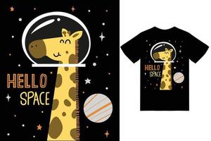 süß Giraffe im Raum Illustration mit T-Shirt Design Prämie Vektor