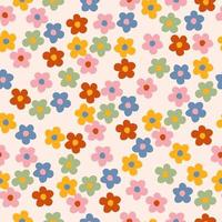 y2k Gänseblümchen Blumen nahtlos Muster im groovig retro funky Stil. einfach geformt Blumen Vektor Hintergrund. gemütlich Jahrgang Stoff drucken, Textil, Zuhause Deko.