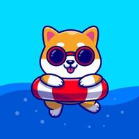 süß Shiba inu Hund Schwimmen Karikatur Vektor Symbol Illustration. Tier Urlaub Symbol Konzept isoliert Prämie Vektor. eben Karikatur Stil