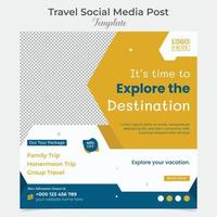 Reise und Tour Urlaub Ferien Platz Flyer Post Banner und Sozial Medien Post Vorlage Design vektor