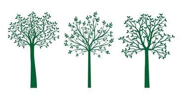 uppsättning av grön träd med löv. vektor översikt illustration.