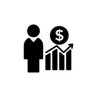 ein Geschäftsmann Graph Symbol. Aktionär Symbol. Investition. Unternehmer. Geschäftsmann. Vektor Symbol isoliert auf Weiß Hintergrund.