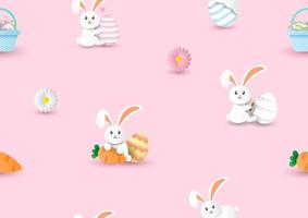 Weiß Hase mit Ostern Eier im Papier Schnitt Stil Hintergrund und Geschenk Verpackung Papier isoliert auf Rosa Hintergrund. vektor