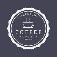 logotyp design av arabica kaffe kopp och kaffe växt hand dragen årgång style.logotyp för företag, Kafé, restaurang, bricka och kaffe affär. vektor