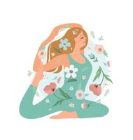 kvinna håller på med yoga.själv vård, själv kärlek, harmoni. isolerat illustration. vektor