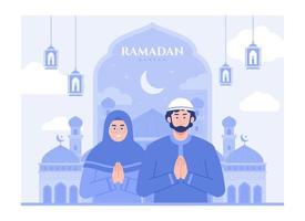 hälsning ramadan kareem, eid mubarak bakgrund. modern vektor platt illustration