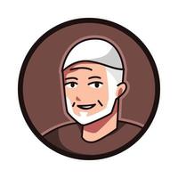 närbild porträtt av muslim manlig karaktär bär muslim keps, taqiyah. runda, cirkel avatar ikon för social media, användare profil, hemsida, app. linje tecknad serie stil. vektor illustration.