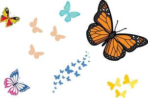 einstellen von Schmetterlinge schwarz und Weiß Blumen Monarch Schmetterling Silhouetten Sammlung, Vektor Illustration isoliert auf Weiß Hintergrund