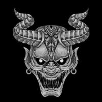 illustration demon mask gravyr stil på svart bakgrund vektor